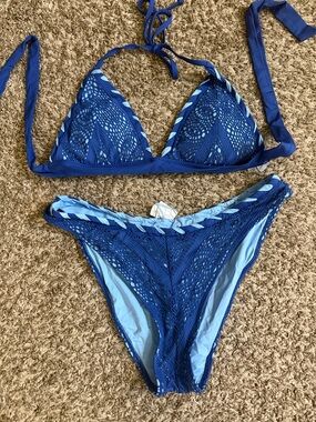 Becca Medium Blue Crochet Bikini Set - Two-Piece Swimwear